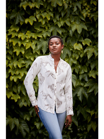 Clarion Long Sleeve Blouse With Sepia Horse Print